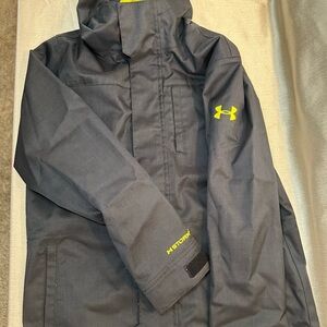 Under Armour Dark Gray Jacket with Yellow Accents waterproof and wind resistant